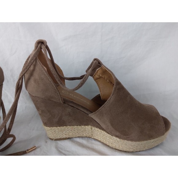 Reneeze Wedge Sandals Brown Gladiator Tie Open Toe Shoes Womens Size 7 - Picture 5 of 10